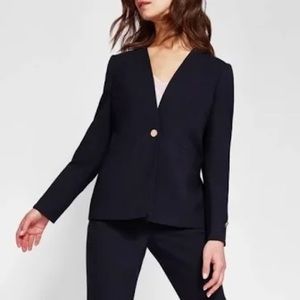 Ted Baker Cerisa Collarless Stretch Wool Blazer Jacket Size 1 (fits like US 2-4)